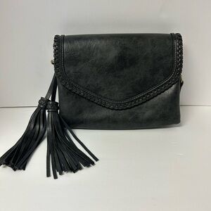 Jen & Co boutique dark gray crossbody purse bag with tassels